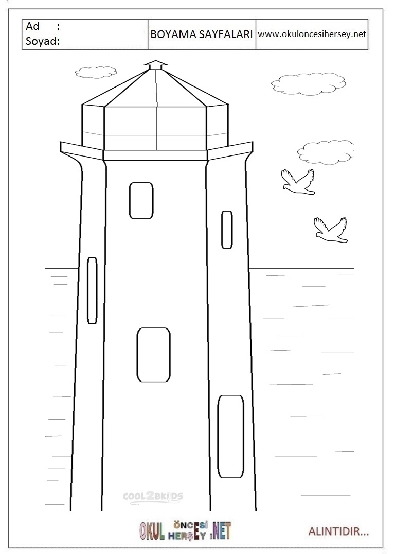 Çocuklar İçin Deniz-Feneri Boyama Sayfaları 